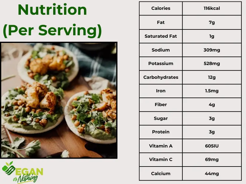 Turmeric Roasted Cauliflower Nutritional Value