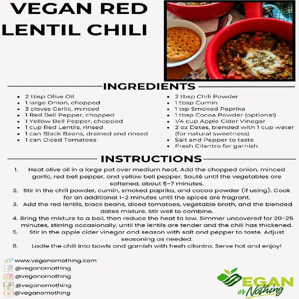 vegan red lentil chili recipe